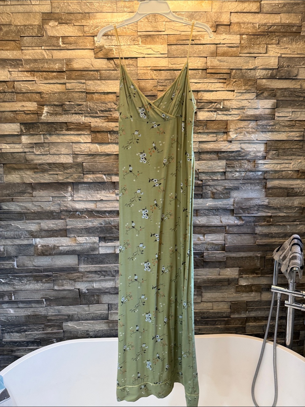 American Eagle Outfitters Olive Green Floral Slip Maxi Dress